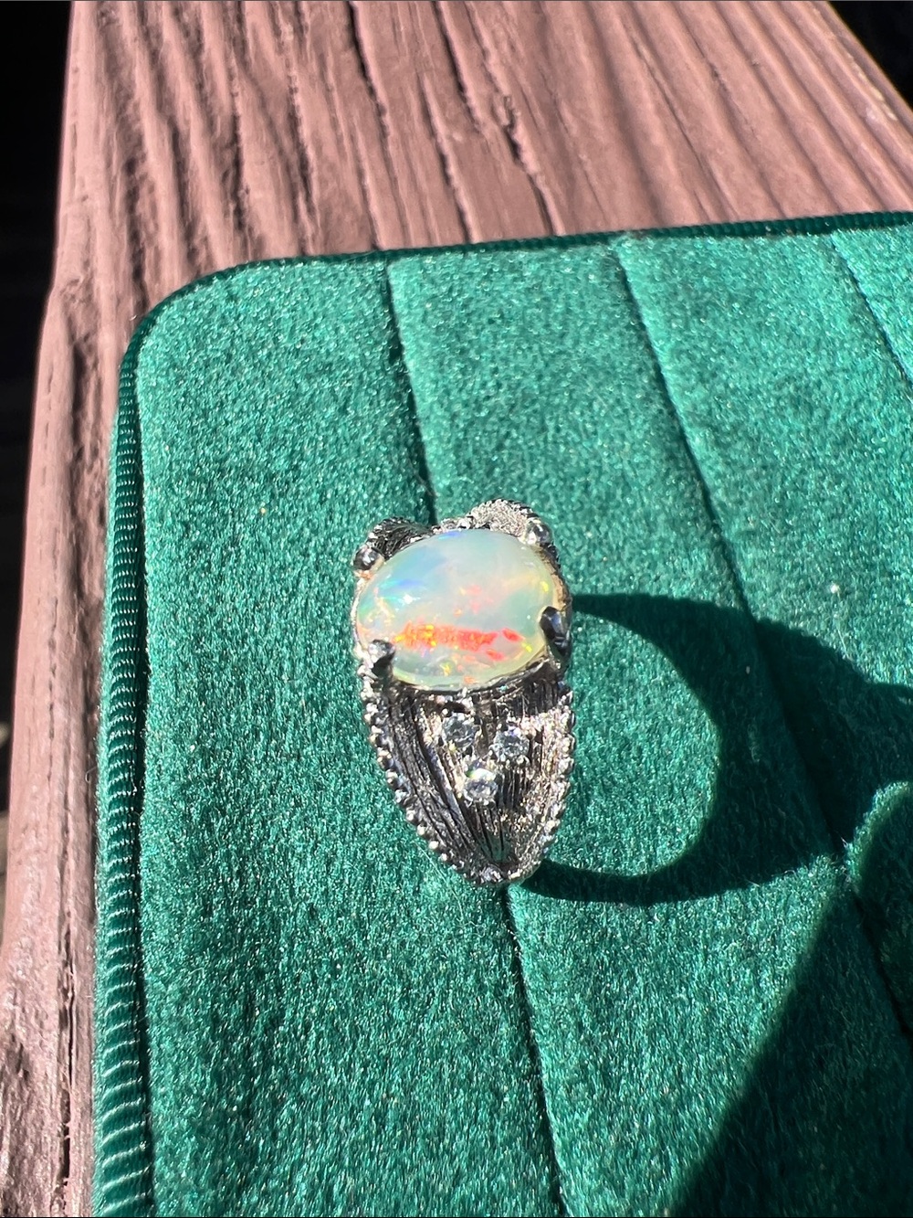 Sterling Silver Opal Statement Ring in Iridescent White